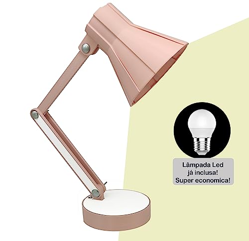 Luminária Abajur Articulada De Mesa Sala Quarto - Abajur Tipo Pixar Com Base (Salmao)