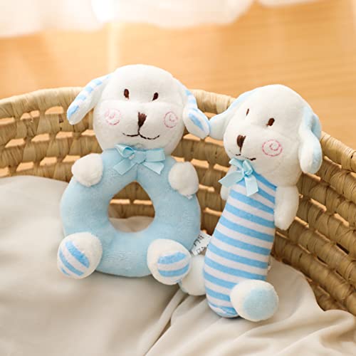 Plush Baby Soft Rattle Toys, Blue Puppy Baby Rattles for Infants, Stuffed Animal Plush Rattle Shaker Set for Newborns Sensory Toys for Infant Boys Girls Shower Gifts, 2 PCS