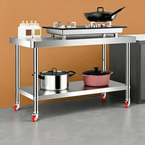 Mesa de cocina de acero inoxidable de 3 niveles con ruedas para preparar alimentos 8