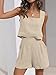 Qianderer 2-teiliges Sommer-Outfit für Damen, aus Leinen, passendes Set, Lounge-Shorts, Shorts, bauchfreies Oberteil mit Taschen für Strandurlaub, Ein Khaki, M