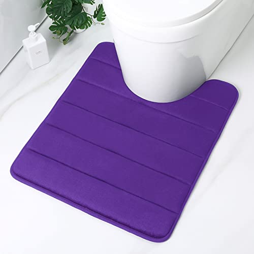 Buganda Memory Foam Contour Toilet Bath Rug, U-Shaped Non Slip Absorbent Thick Soft Washable Bathroom Rugs, Floor Carpet Bath Mat for Bathroom Sink Toilet (20" x 24", Purple)