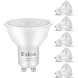 Eslas Gu10 LED Bulbs Cool White 6500K 6W 600Lm, 60 Watts Equivalent Energy Saving LED Bulbs, 38 Degree Beam Angle LED Spot Lights for Ceiling, Non-Dimmable, 6 Pack