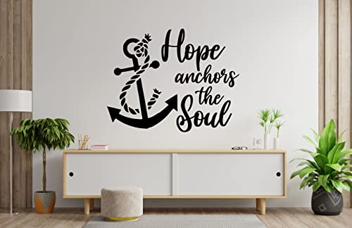 Hope Customized Vinyl Wall Decal - Customized Nautical Inspirational Quote - Hope Anchors The Soul With Anchor Silhouette - Home Decoration For Family Room, Nursery, Bedroom, Or Beach House - Removable Sticker #TOP1