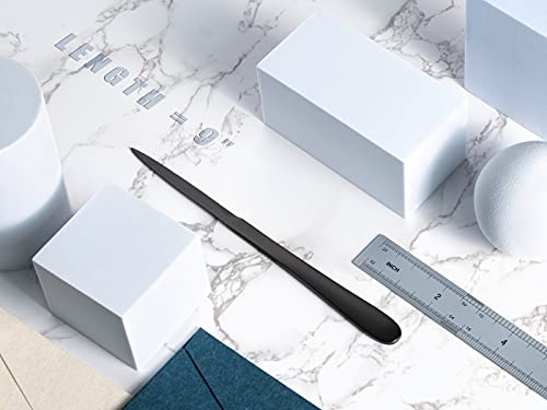 Musrod 9" Black Metal Letter Opener With Minimalist Design, Safe Double Edge Blades, Anti-Fingerprint Long Handle, Mail Opener Paper Knife Tool Envelope Opener #TOP6