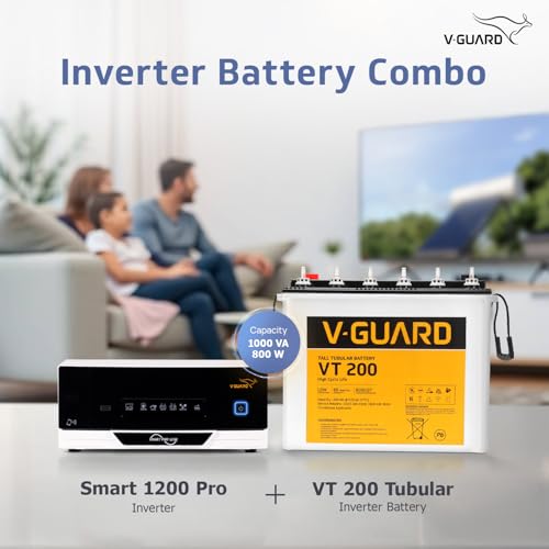 Image of V - Guard Smart Inverter & Battery Combo (Smart Pro 1200 Digital Sine Inverter with VT 200 (200Ah Tall Tubular Battery)) for Home, Office & Shops