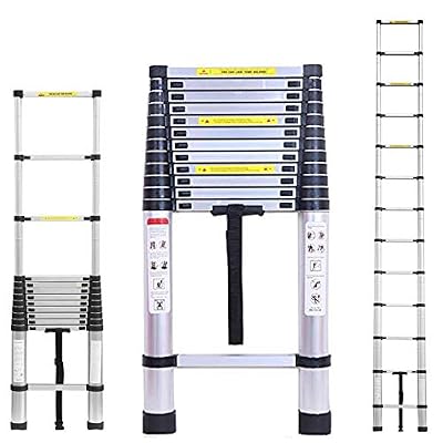 12.5 FT Aluminum Telescoping Extension Ladder Extendable?Folding Multi-Purpose 12 Steps Max 330 lb Capacity EN131 Certifiacted
