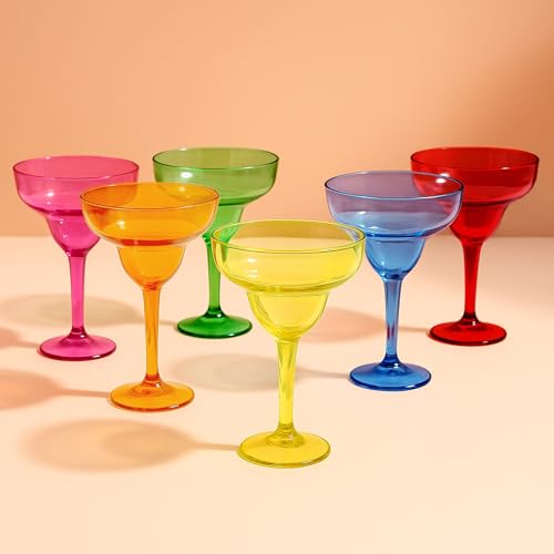 Efavormart 48-Pack 12oz Assorted Colors Plastic Margarita Glasses, Reusable Rigid Cocktail Cups for Fiesta Parties and Frozen Drink Service