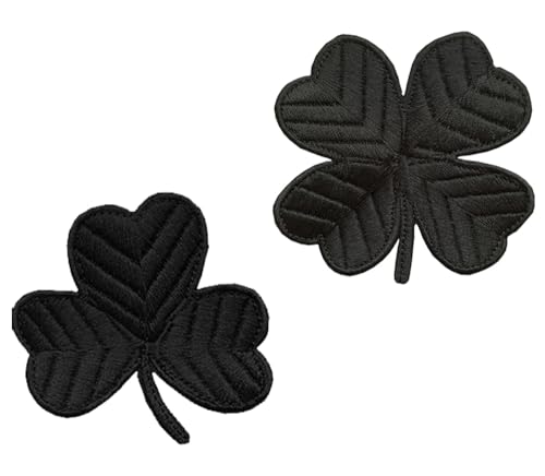 2 PCS Black Irish Clover Lucky 4 Leaf Easter Embroidered Patch Hook and Loop Applique Emblem Patches for Uniforms,Pouch,Vest,Clothes,Armband,Backpack,Jacket,Jeans