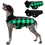Kuoser Dog Winter Coat, Reversible Waterproof Dog Jacket with Reflective Strip, Warm Dogs Fleece Vest Adjustable Doggy Cold Weather Clothes Plaid Christmas Outfit Pet Apparel for Medium Dogs, Green M