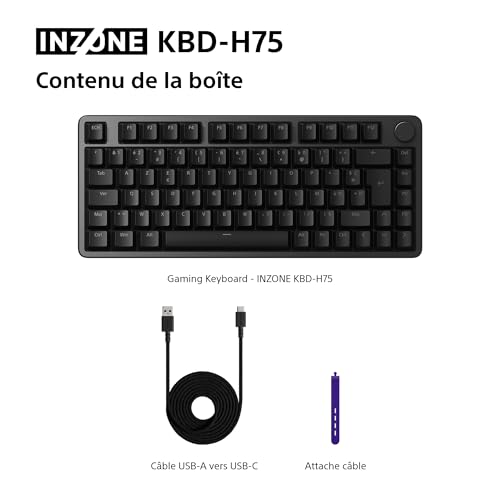 Clavier Gaming Sony INZONE KBD-H75 - Déclenchement Rapide, commutateurs magnétiques, actionnement réglable, 75% TKL, fréquence de rafraîchissement de 8 000 Hz, RGB, PC FPS, Disposition AZERTY - Noir