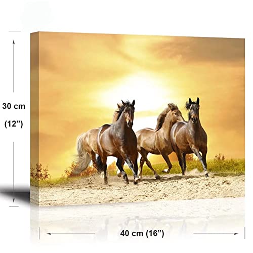 Horse Pictures Painting Canvas Wall Art Decor For Bedroom, Rustic Tan Horses Prints Of Wild Western Steed Running In Sunset (Set Of 4, Waterproof Artwork, 1" Thick Frame, Bracket Fixed Ready To Hang) #TOP1