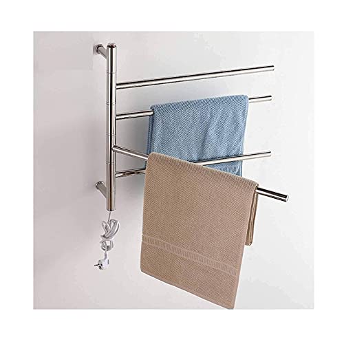PeNbO Calentador de Toallas eléctrico, toallero Giratorio, Calentador de Pared de Acero Inoxidable 304, toallero eléctrico portátil con 4 Barras calentadas, toallero enchufable (enchufable)
