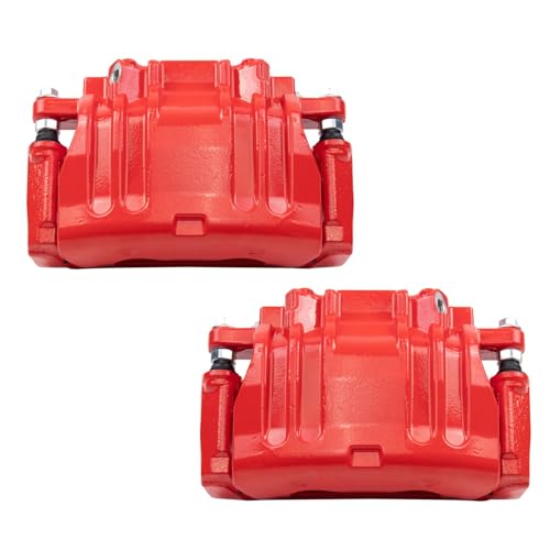 Image of TRQ Performance Front Driver and Passenger Side Brake Caliper Set Caliper Brackets Hardware Compatible with 12-20 Dodge Charger with Dual Piston Front Calipers without Brembo Brake Package