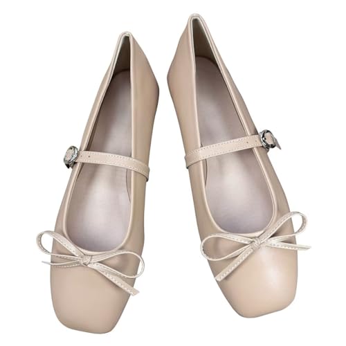 Hee grand Mary Jane Flat Shoes for Women Dressy Bowknot Square Toe Ballet Shoes with Strap