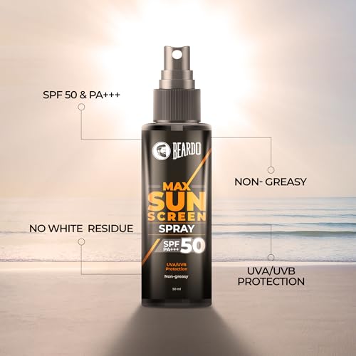 Beardo Max Sunscreen Spray for Men 50ml | Non-greasy Sunscreen | Suitable for Oily, Acne Prone Skin | Oil Free Sunscreen