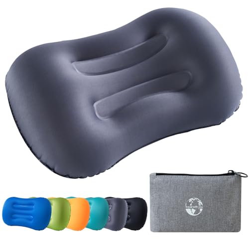 JetsCush Camping Kissen Aufblasbar Ultraleicht Reisekissen Ergonomisch Outdoor Strandkissen Camping Zubehör Reise Gadgets (Grau)