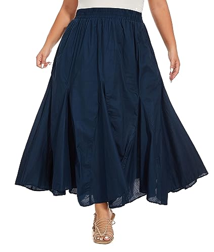 Beautybatik Women Cotton Boho Gypsy Long Maxi Godet Broomstick Flare Skirt Plus Size 1X 2X 3X3