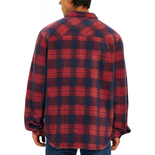 Image of HODOSPORTS Mens Flannel Shirts Jacket Fleece Sherpa Lined Heavyweight Button Down Plaid Shirts Coat Long Sleeve with Pockets