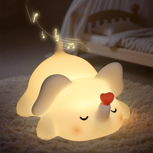 Image of FRDEV Squishy Night Light for Kids, Elephant Silicone Lamp with 4 Lullabies, Touch Control 3 Dimming Levels, 30-Min Timer, Rechargeable Cute Nightlight for Nursery, Toddler Room Decor