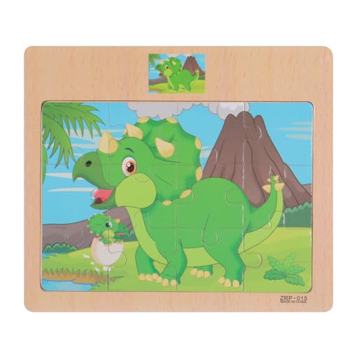 Set de Puzzles de Madera CCLIFE para Niños de 2 a 5 Años - 12 Piezas de Dinosaurios Coloridos miniatura 3