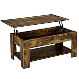 Yaheetech Rustic Coffee Table, Lift Up Coffee Table with Hidden Storage, Living Room Center Tables with Lift Top for Office Reception Room