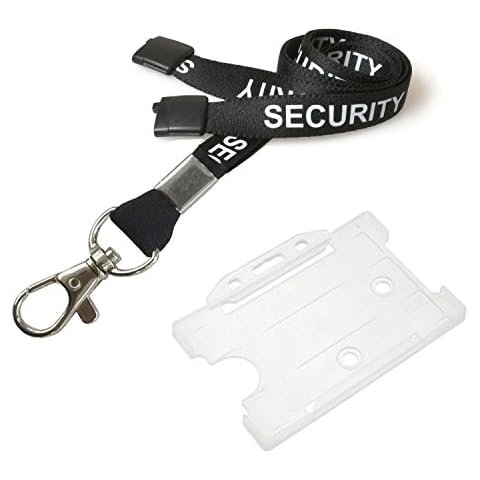 Customcard ltd® Security Neck Lanyard Black Metal Clip & Opaque Open Faced ID Card Holder Cover