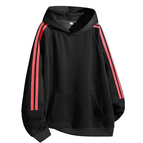 Striped sport pullover hoodie, cotton blend, drawstring hood