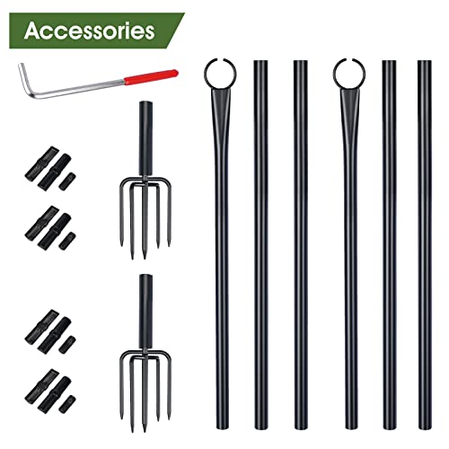 Outdoor String Light Pole, Heavy Duty Light Poles For Outside With Hooks And 4-Prong Fork, Metal Post For Hanging String Lights For Deck, Patio Garden, Backyard, Wedding Or Party, 2 Pack #TOP5