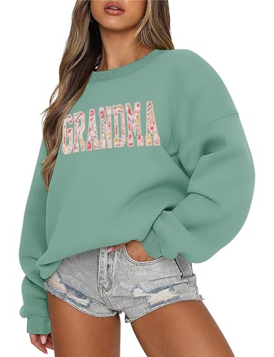 LOMON Grandma Sweatshirts Women Long Sleeve Oversized Sweater Grandmother Sweatshirt Pullover TopA-Gray Green Grandma Letter M