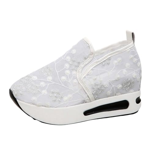 Fashion Sneakers for Women 2025, Floral Embroidery Breathable Sheer Mesh Lace Slip on Sneakers Orthopedic Lightweight Platform Wedge Sneakers Dressy Casual Walking Stylish Memory Foam Shoes3