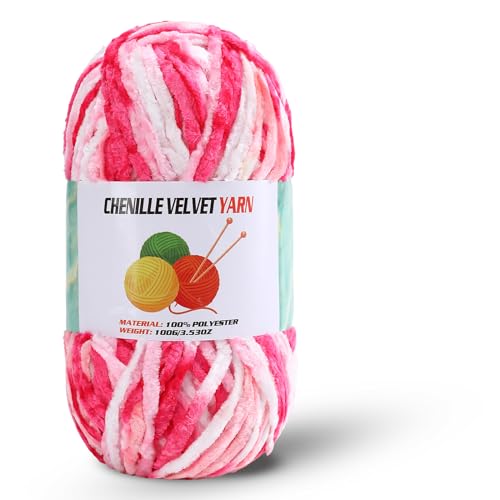 Image of Velvet Chenille Chunky Yarn, Handcrafts Weaving Soft Chenille Yarn for Crocheting Clearance, Used for Making Baby Yarn Blanket, Clothes, Knitting Creations (1 - Colorful - H)