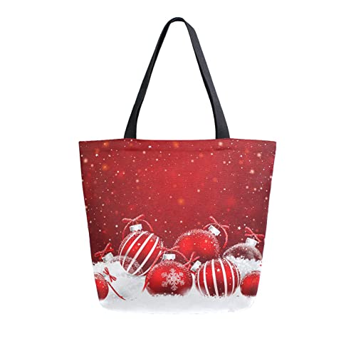 FJAUOQ Bolsa de lona grande para mujer, casual, para exteriores, vacaciones, fin de semana, viajes, Bola de Navidad roja, Talla única
