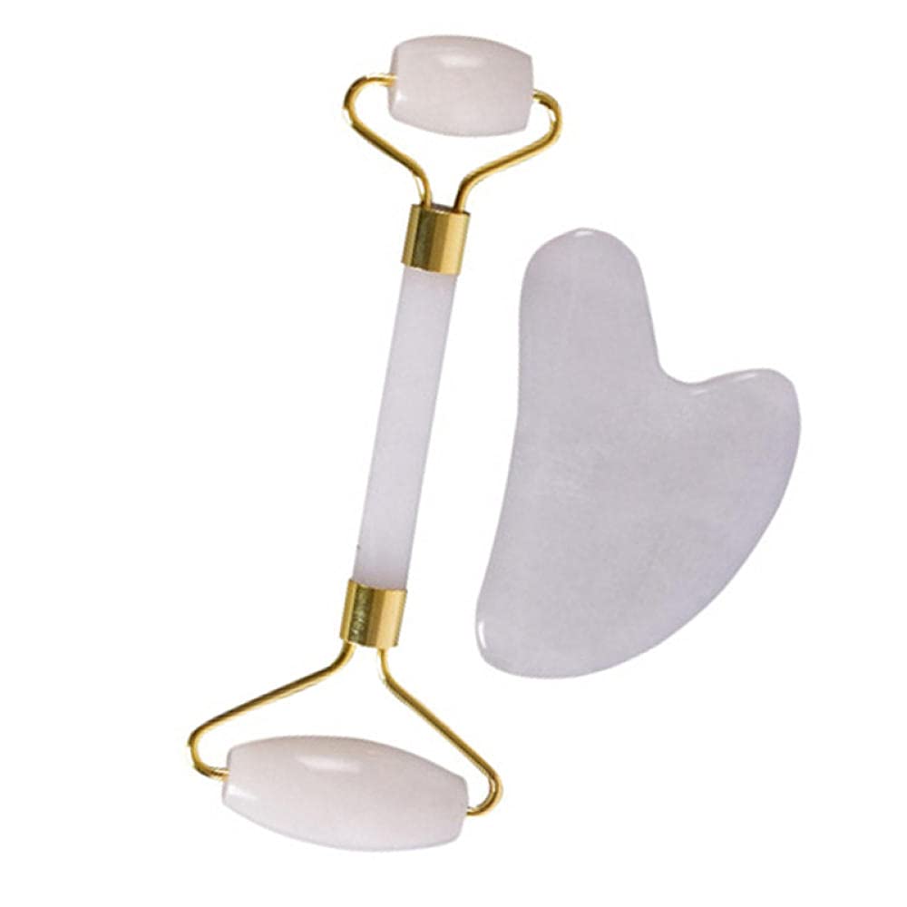 Tool de massage de beauté naturel Beauté de beauté Jade Rouleau en cristal Visage de la pierre de pierre de levage Massager Soins de la peau Jade Gua Sha Board sertie d'une nouvelle boîte-BLANC