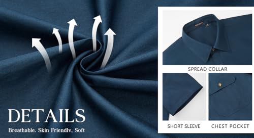 HISDERN Mens Short Sleeve Button Down Shirts Work Casual Button Up Relaxed Fit Summer Shirt with Two Pockets4