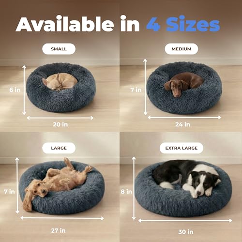 Image of Best Pet Supplies Round Calming Dog Bed for Small, Medium & Large Dogs, Plush Donut Cuddler Pet Bed w /Raised Rim for Head, Neck Support, Anti-Slip Bottom Washable Bed - Gray, 20 x 20 x 6