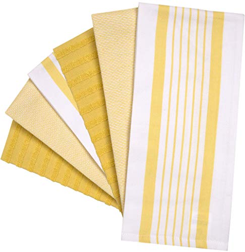 Image of Premium Kitchen Towels (20 inchx 28 inch, 6 Pack) | Large Cotton Dish Towels | Flat & Terry Highly Absorbent Kitchen Linen Set with Hanging Loop | Yellow Striped