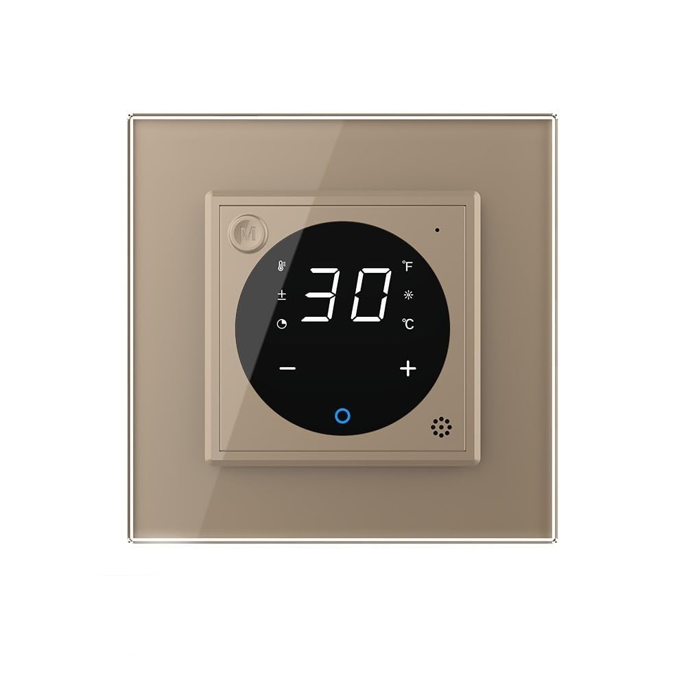 Livolo - Termostato digital táctil con sensor de suelo, sensor de temperatura para suelo y calefacción eléctrica con servomotores dorados, incluye marco de cristal