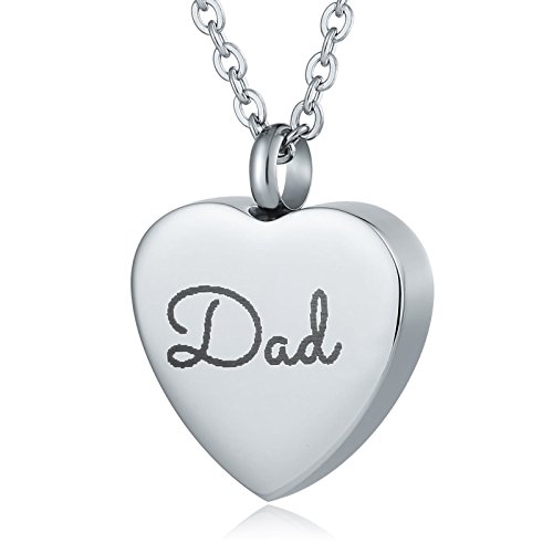 Aienid Acero Inoxidable Colgante de Cenizas para Hombre y Mujer Forma de Corazón Letras Dad Plata Grabado 2x2.5CM