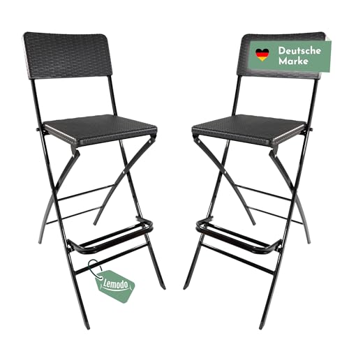 LEMODO Barhocker 2er Set, Klappbarer Barstuhl mit Fußstütze, Küchenhocker bis 120 kg belastbar, Bar Hocker mit Lehne und Sitzfläche aus Kunststoff in Rattanoptik, Barstühle