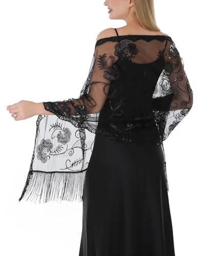 Sequin Floral Shawls and Wraps for Evening Dresses,Formal Wedding Party Shawl,Scarve for Women Long Large Shawls