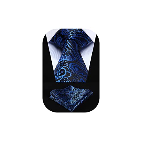 Image of HISDERN Ties for Men Paisley Tie and Pocket Square Woven Classic Floral Mens Ties Handkerchief Set Wedding Party Necktie