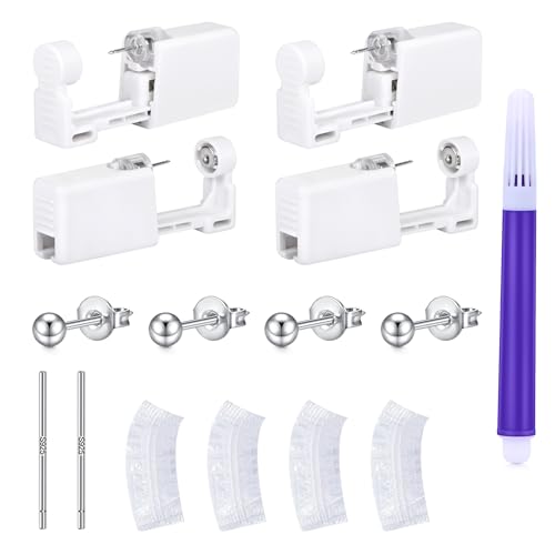 4 piezas pendientes do it yourself plata set, estéril de seguridad del oído pistola de perforación con espárragos CZ oído, sin dolor herramienta de perforación del oído para las niñas mujeres hombres