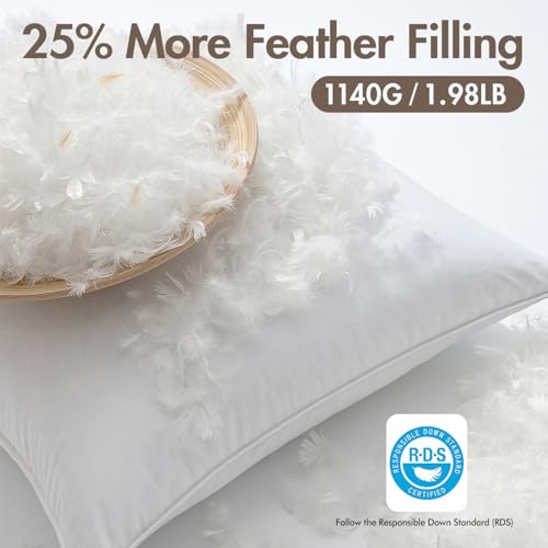 MIULEE 20x20 Pillow Inserts, Pack of 2 Down Feather Premium Throw Pillows with Cotton Fabric for Bed Couch Living Room Sofa