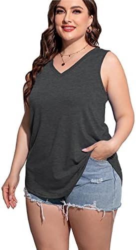 CARROTMOB Plus Size Tank Tops for Women Summer Sleeveless Loose Fit V Neck Tshirts 1X-5X