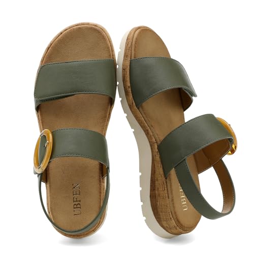 Image of UBFEN Womens Low Wedge Walking Sandals with Arch Support | Open Toe Sandals Adjustable Instep and Ankle Straps for Summer Everyday Outfits, Travel,Vacation