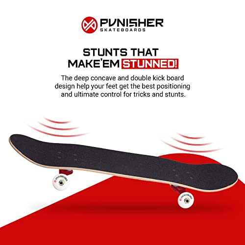 Punisher Complete Skateboard For Beginners 31.5" X 7.75" Skate Board For Girls Adults Kids Teens With 7 Layers Canadian Maple Double Kick Concave Deck & Abec-7 High Speed Bearings (Cherry Blossom) #TOP6