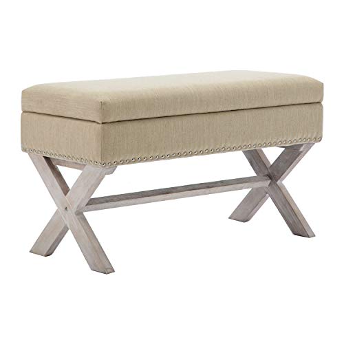 chairus Fabric Upholstered Storage Entryway Bench, 36 inch Bedroom Bench Seat with X-Shaped Wood Legs for Living Room, Foyer or Hallway - Beige