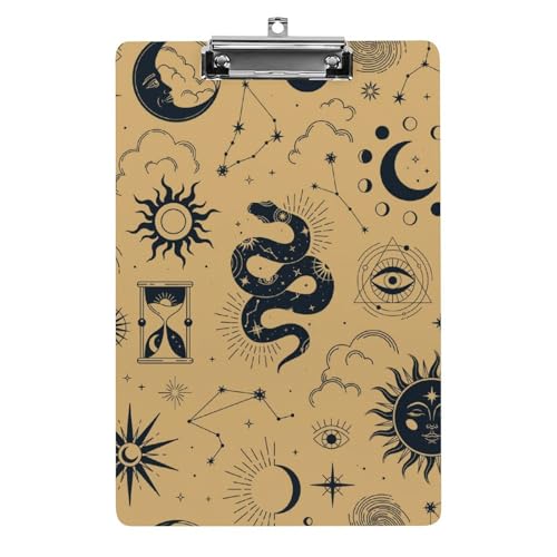 Porte-bloc rigide A4 avec pince forte motif Serpent Étoile de Lune