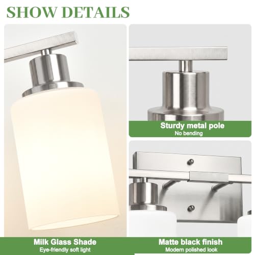 Image of MOKATNG 5-Light Vanity Light with Milky White Shades, Brushed Nickle Bathroom Lighting Fixtures Over Mirror, Modern Bathroom Wall Lamp for Mirror Living Room Cabinet Bedroom