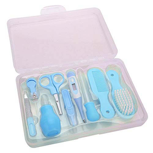 9Pcs Igiene e Benessere Set Manicure Bambino Set da toelettatura per neonati Comodo Nail Clipper Forbici di sicurezza Spazzola capelli Pettine Baby Healthcare Kit manicure per neonati Toddlers(Blue)